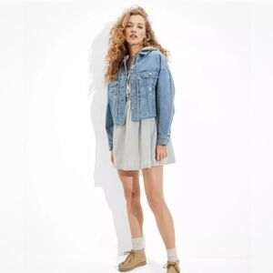 American Eagle Cropped Hooded Denim Jacket XL Casual XL